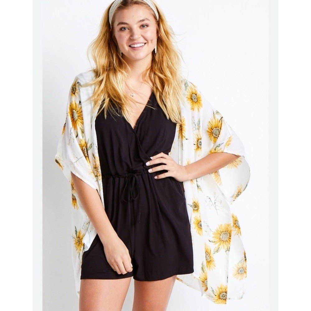 Maurices Sunflower Open Front Kimono Cardigan One Size Floral Boho